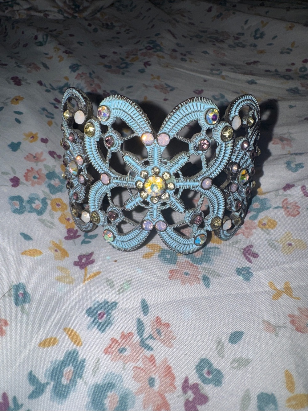 Betsey Johnson Blue Filigree Crystal Cuff Bracelet